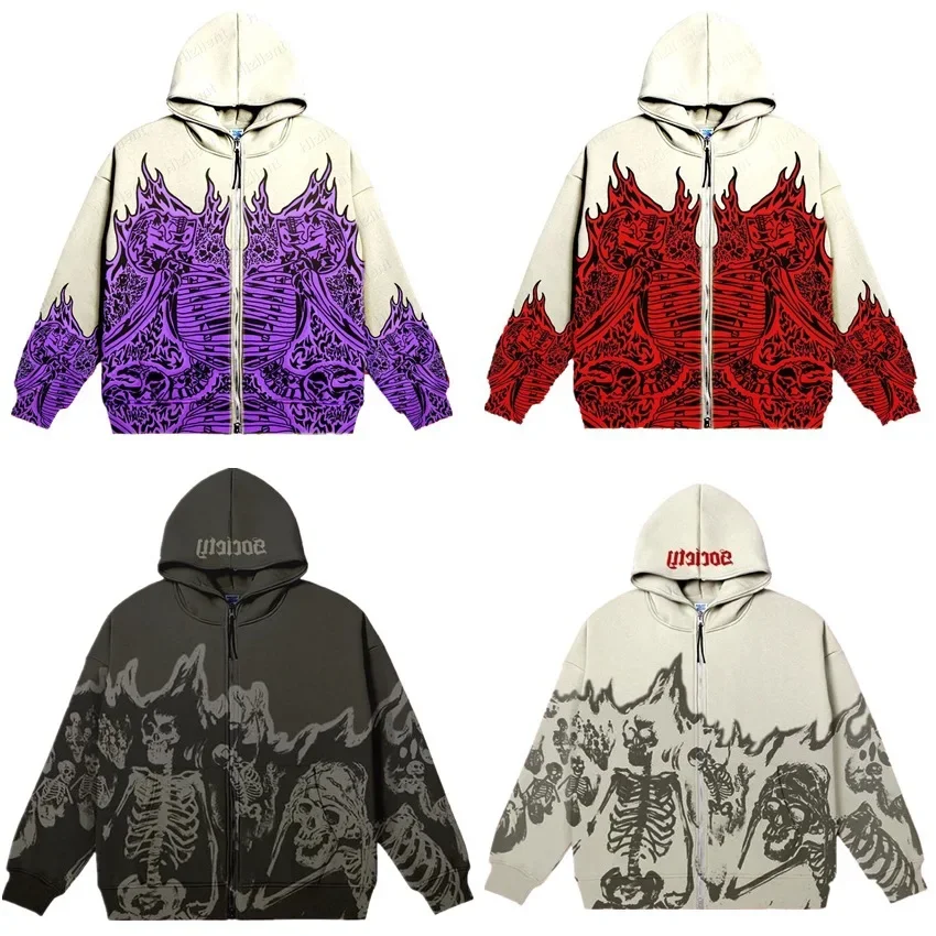 Vintage Zip Hoodie - Men Anime Skull Hoodies Women Vintage