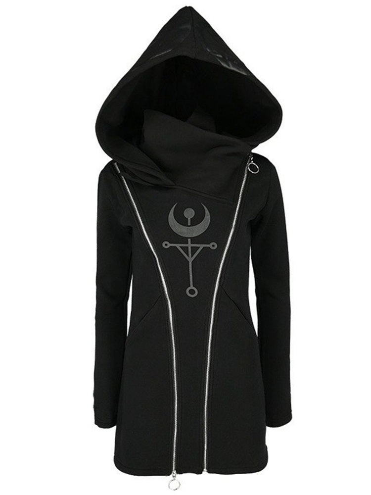 Gothic Punk Print Long-sleeved - Vintage Zip Hoodie ulasan dan harga