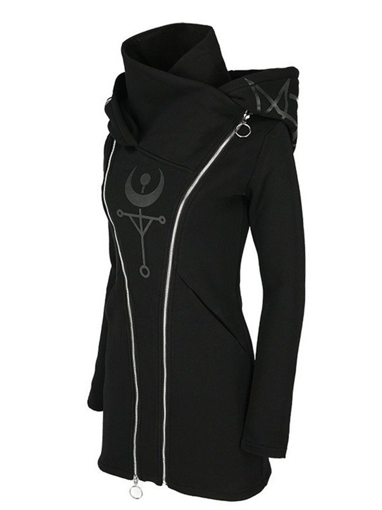 Gothic Punk Print Long-sleeved - Vintage Zip Hoodie ulasan dan harga