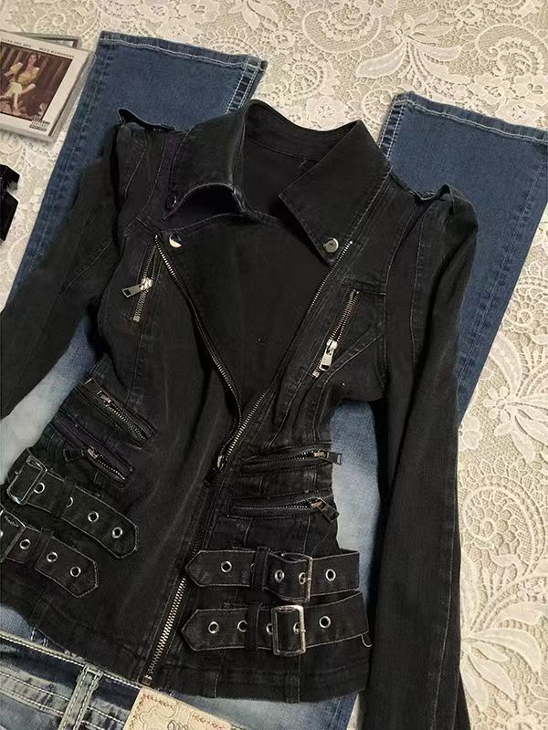 Gothic Black Slim Double Zippe - Vintage Zip Hoodie ulasan dan harga