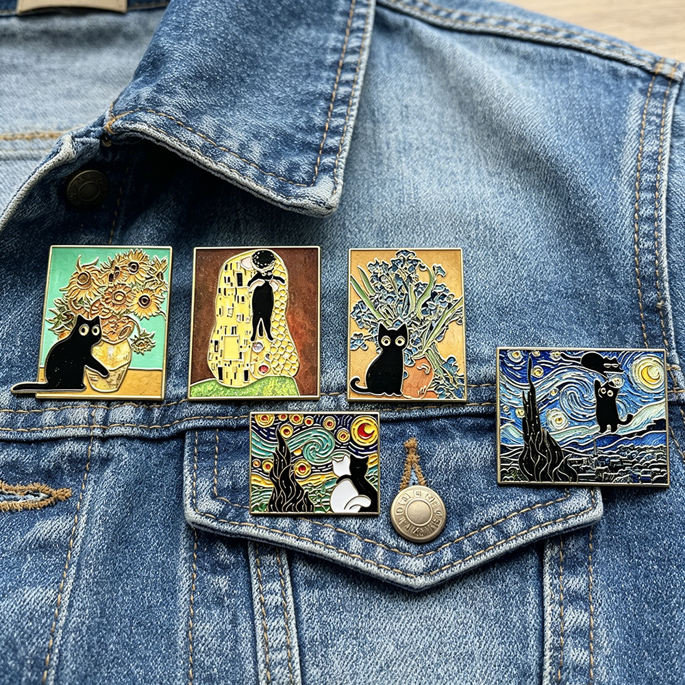 5pcs Famous Painting Black Cat - Vintage Collectible Pins ulasan dan harga