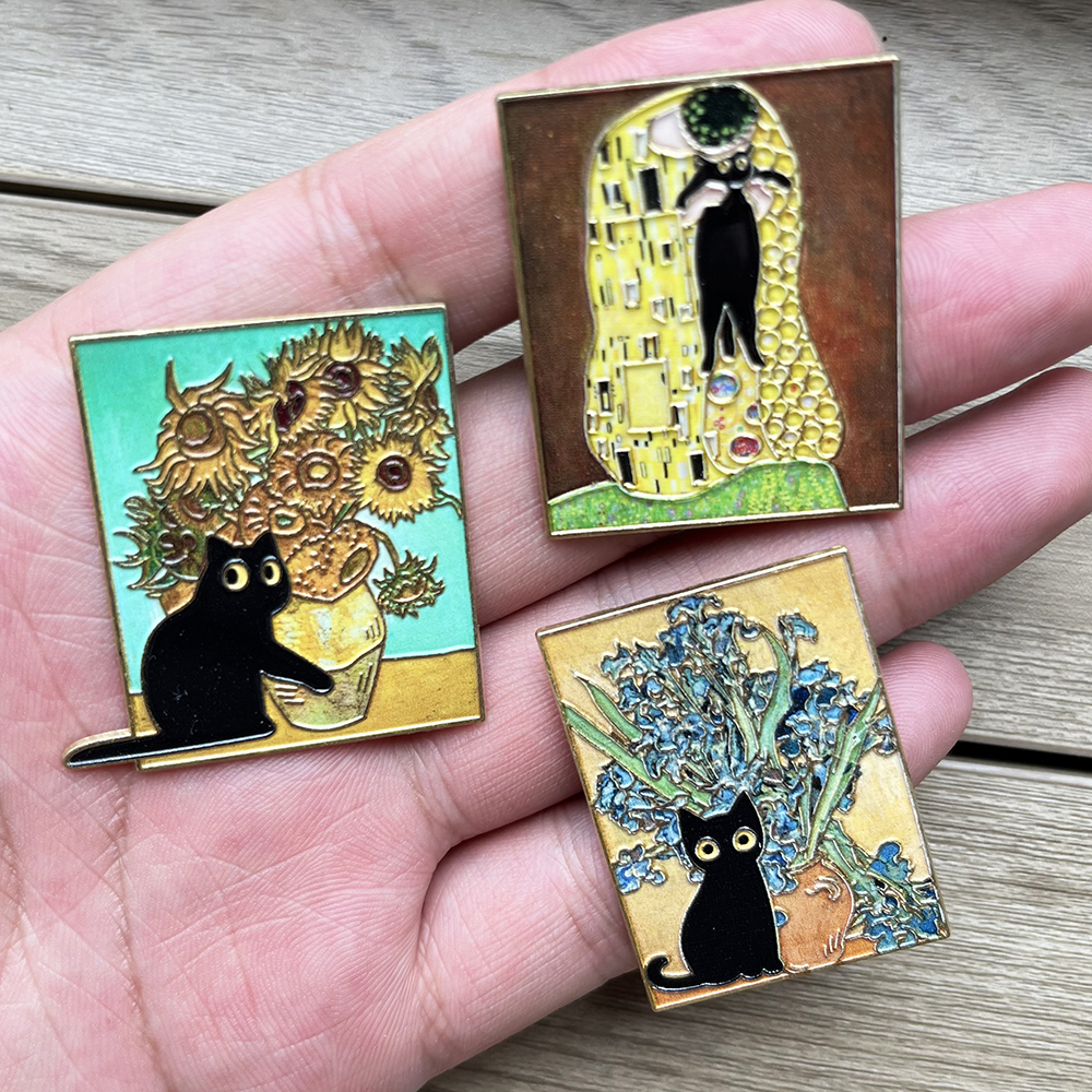 5pcs Famous Painting Black Cat - Vintage Collectible Pins ulasan dan harga