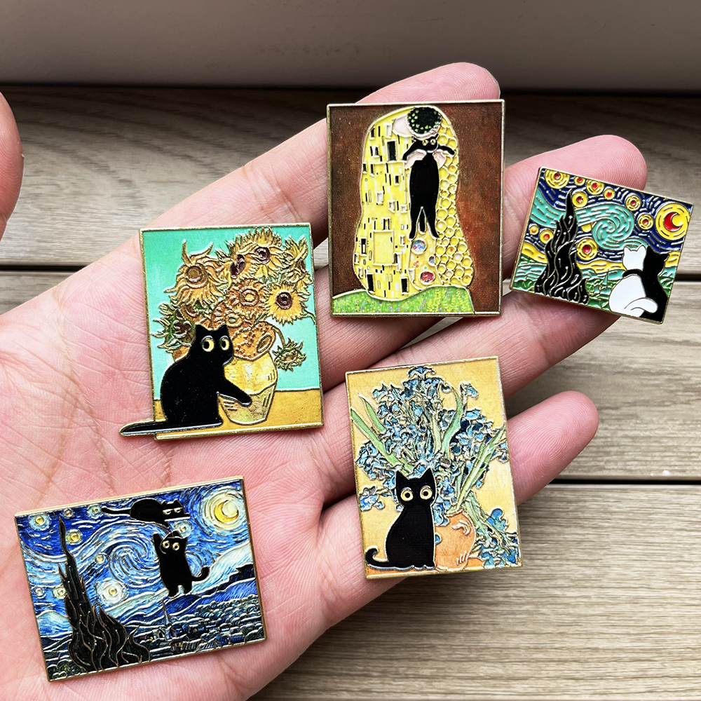 5pcs Famous Painting Black Cat - Vintage Collectible Pins ulasan dan harga