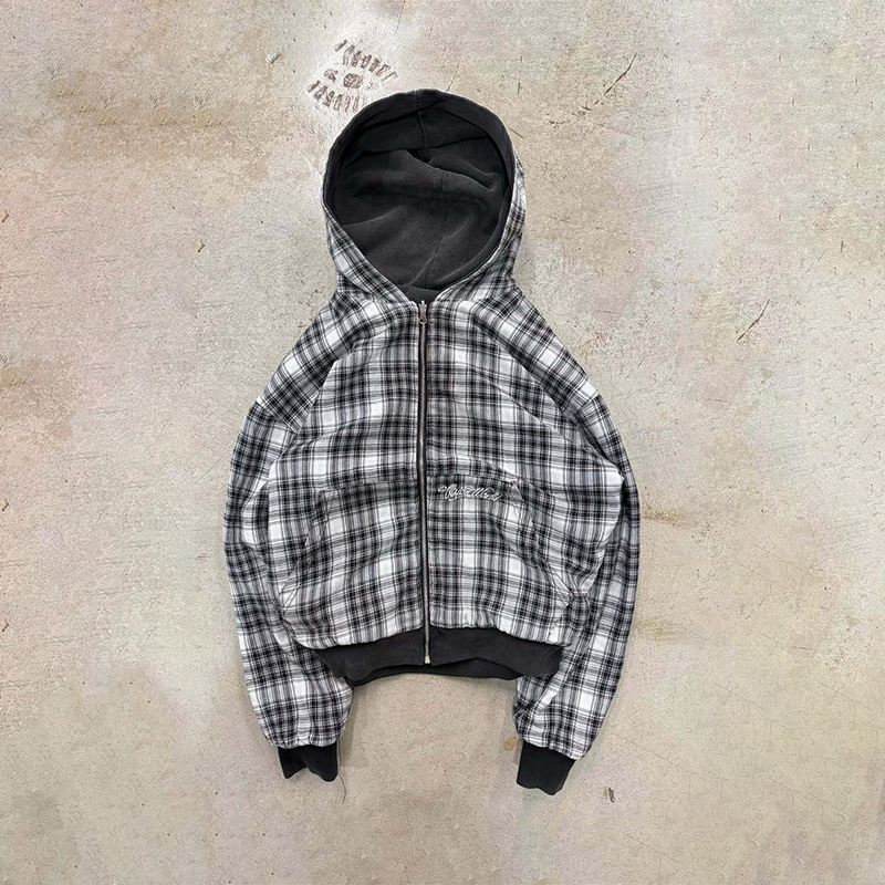 American Retro Reversible Plai - Vintage Zip Hoodie ulasan dan harga