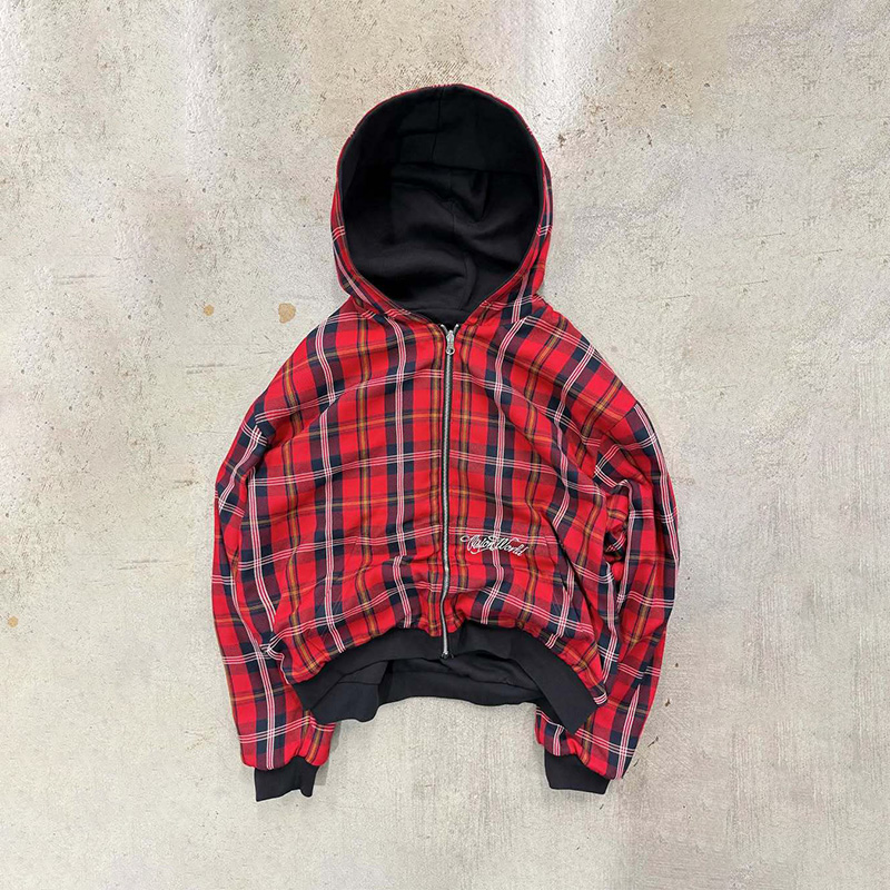 American Retro Reversible Plai - Vintage Zip Hoodie ulasan dan harga